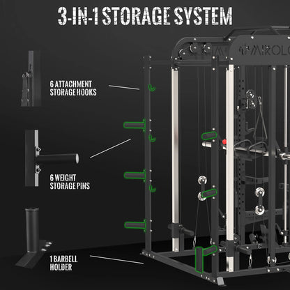 Smith Machine Home Gym, 2100LBS Smith Rack with Cable Crossover and 800LBS Weight Bench, Home Gym Equipment